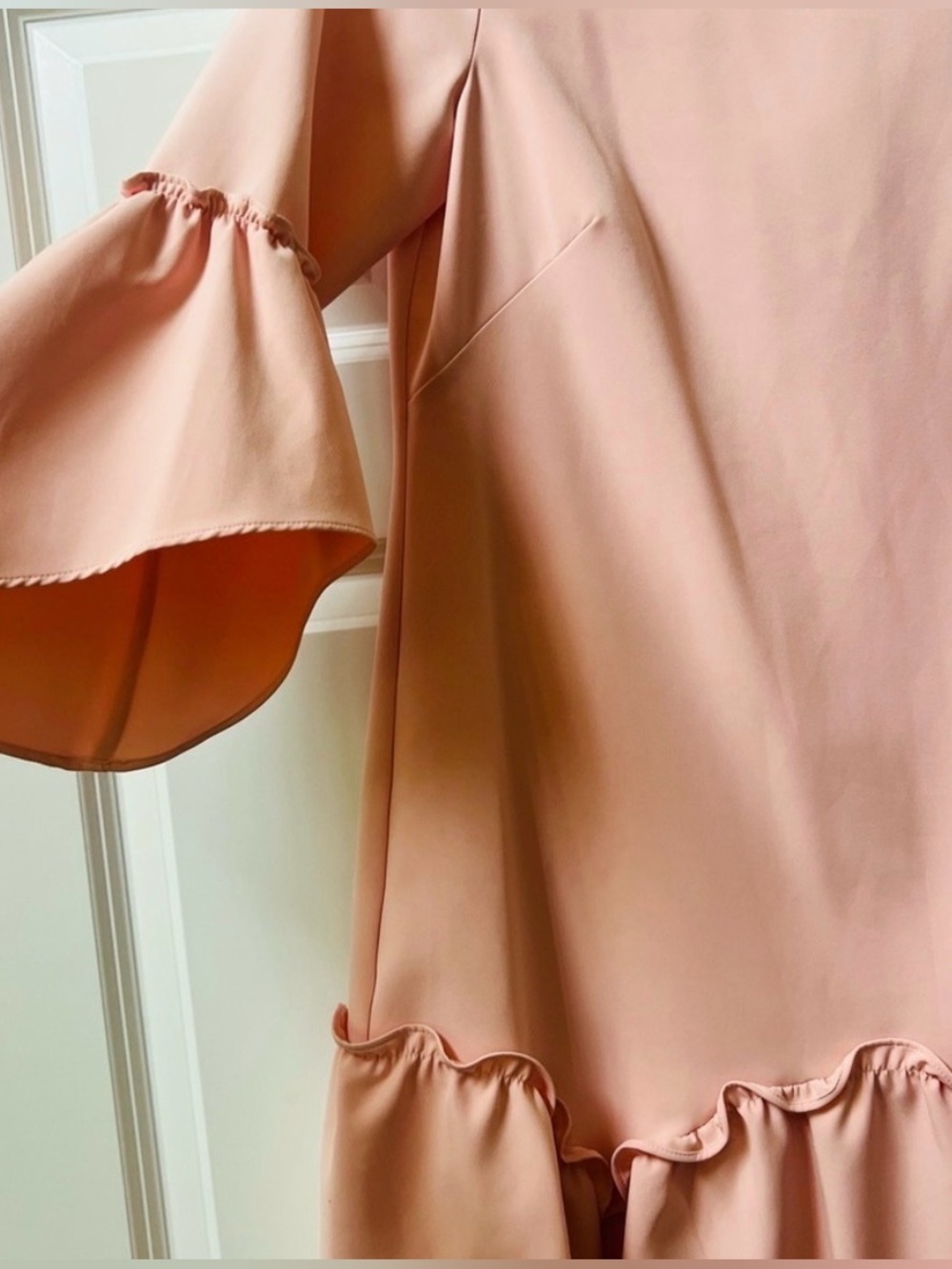 πππNWT Eliza J sz8 Elegant Bright Blush Peach Pink Fluted Sleeve Ruffles Dress - Picture 4 of 8
